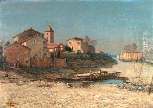 Vue D'un Village Du Midi Oil Painting by Edmond Marie Petitjean