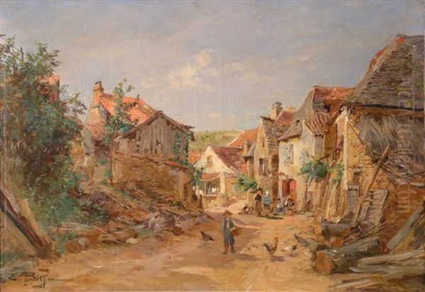 Le Village Lorrain Oil Painting by Edmond Marie Petitjean