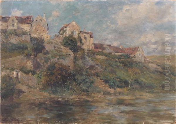 Village Sur Un Mont Oil Painting by Edmond Marie Petitjean