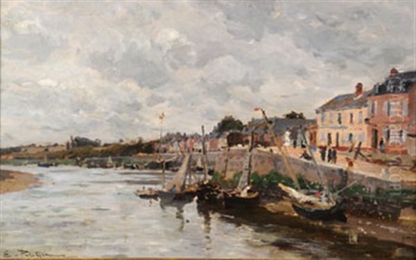 Le Petit Port Maree Basse Oil Painting by Edmond Marie Petitjean