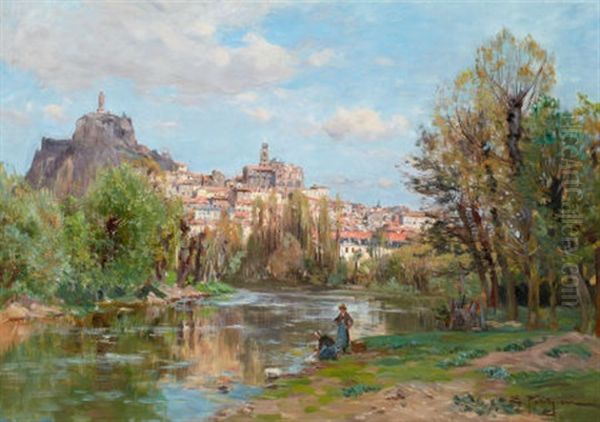 Une Rue Provencale (+ Le Village Du Puy En Valay; 2 Works) Oil Painting by Edmond Marie Petitjean