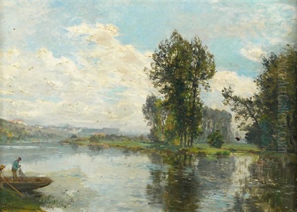 La Moselle Pres De Charmes Dans Les Vosges Oil Painting by Edmond Marie Petitjean