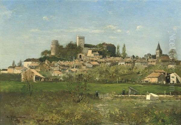 Vue D'un Village Oil Painting by Edmond Marie Petitjean