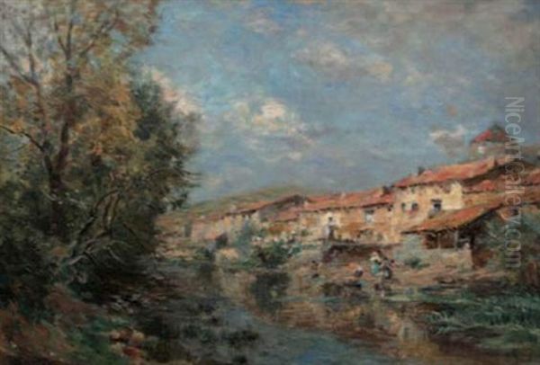 La Meuse A Vaucouleur Oil Painting by Edmond Marie Petitjean