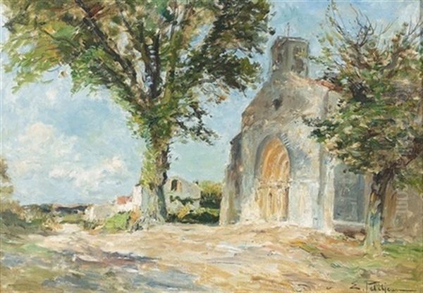 Sonniger Platz Vor Einer Kirche Oil Painting by Edmond Marie Petitjean