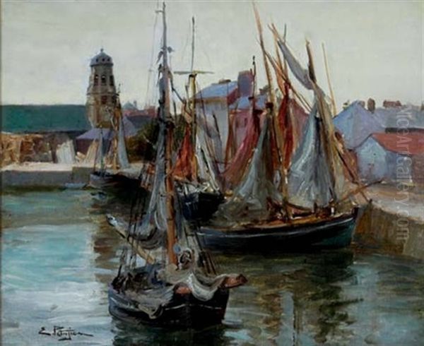 Bateaux Dans Le Port Oil Painting by Edmond Marie Petitjean