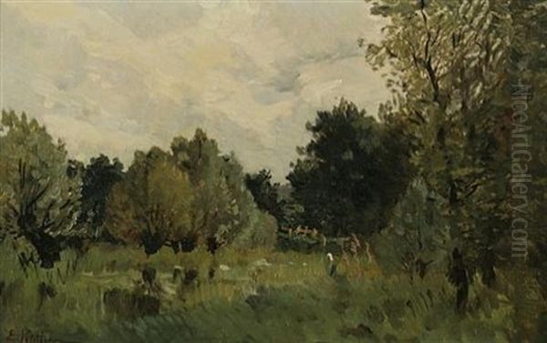 Orchard Oil Painting by Edmond Marie Petitjean