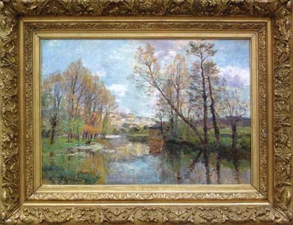 Bord De Riviere A Neufchateau Oil Painting by Edmond Marie Petitjean