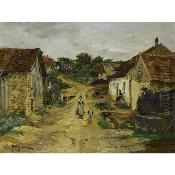 In The Village Oil Painting by Edmond Marie Petitjean