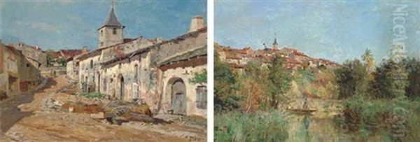 Village Lorrain (+ Village Sur La Colline; Pair) Oil Painting by Edmond Marie Petitjean