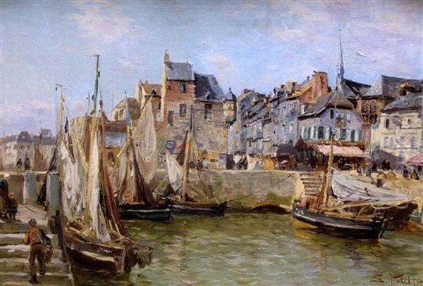 Vue De Port Anime Oil Painting by Edmond Marie Petitjean