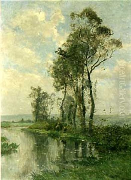 Pecheurs Au Bord De La Riviere Oil Painting by Edmond Marie Petitjean