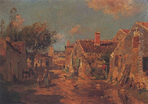 Rue De Village En Vendee (talmont) Oil Painting by Edmond Marie Petitjean