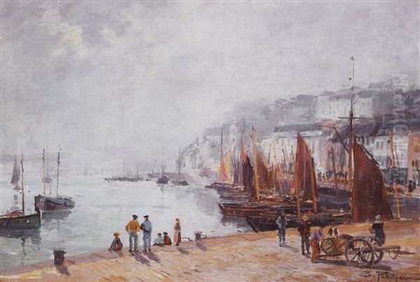 Le Port D'audierne Oil Painting by Edmond Marie Petitjean