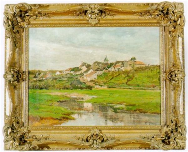 Landschaft Mit Kleinem Dorf Oil Painting by Edmond Marie Petitjean