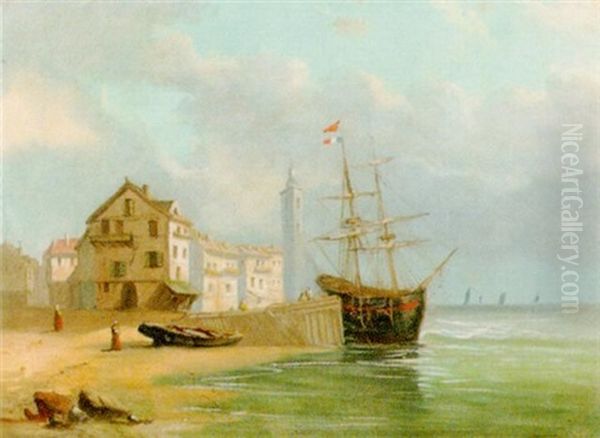 Hafenpartie An Der Kuste Oil Painting by Edmond Marie Petitjean