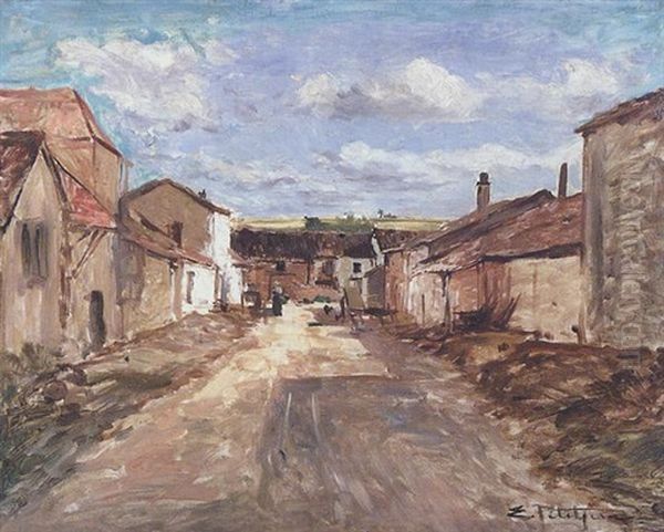 La Rue De Village Avec Personnages Oil Painting by Edmond Marie Petitjean