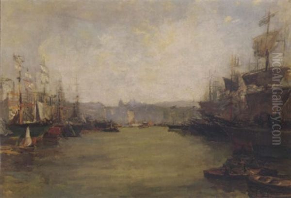 Hafen Von Marseille Oil Painting by Edmond Marie Petitjean