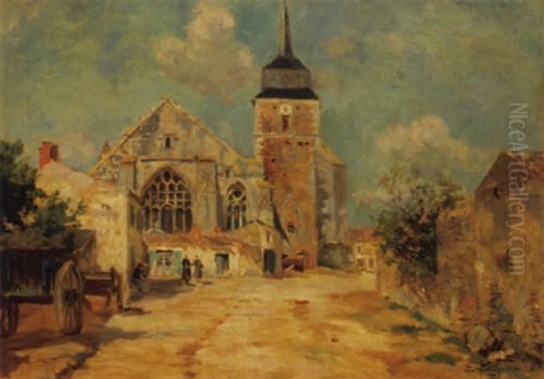 Dorfplatz Mit Gotischer Kirche Oil Painting by Edmond Marie Petitjean