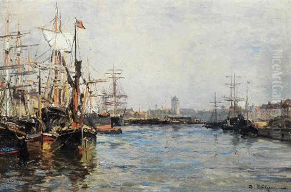 Bateaux Au Treport Oil Painting by Edmond Marie Petitjean