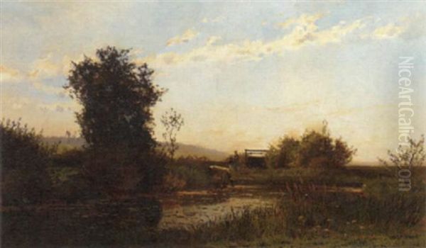 Watering At The River Oil Painting by Edmond Marie Petitjean