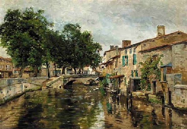 Le Canal Du Moulin A Verdun by Edmond Marie Petitjean