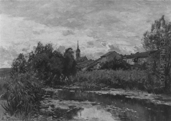 Dorfliche Landschaft Mit Einem Teich Oil Painting by Edmond Marie Petitjean