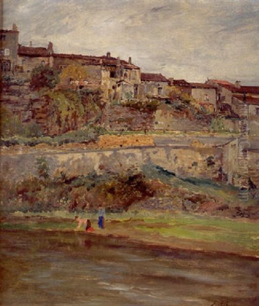 Bord De Riviere Lorraine Oil Painting by Edmond Marie Petitjean