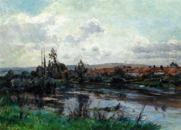 Le Village Au Bord De La Riviere Oil Painting by Edmond Marie Petitjean