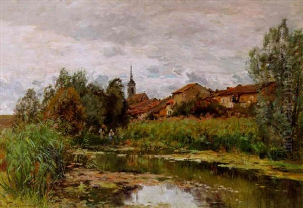 Verschilfter Teich Am Rande Des Dorfes Oil Painting by Edmond Marie Petitjean