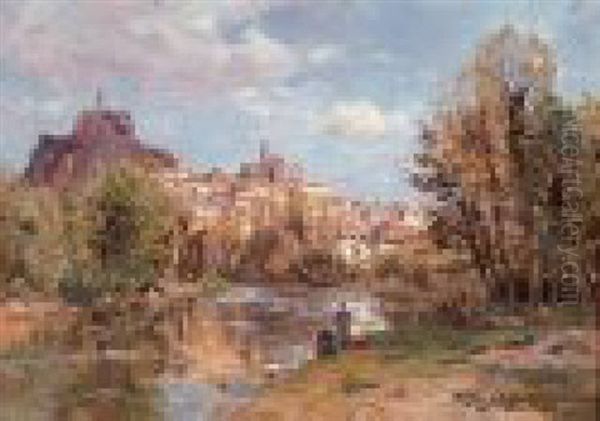 Le Village Du Puy En Valay Oil Painting by Edmond Marie Petitjean