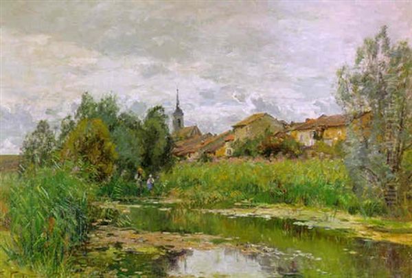 Landschaft Mit Dorf Oil Painting by Edmond Marie Petitjean