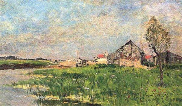 Ferme Au Bord De L'etang Oil Painting by Edmond Marie Petitjean