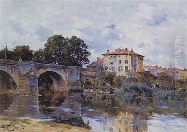 The Stone Bridge Oil Painting by Edmond Marie Petitjean