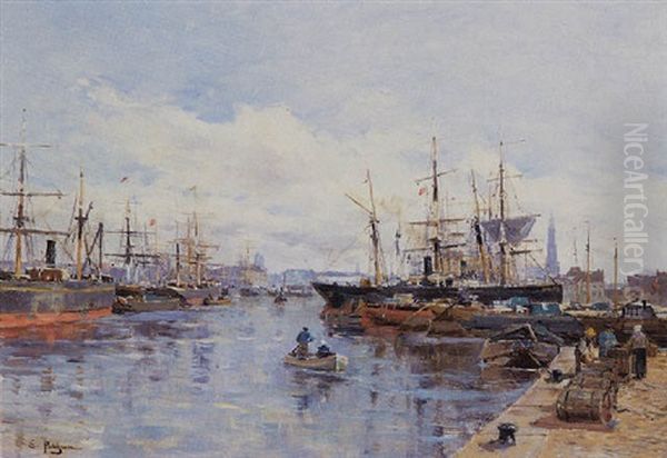 The Harbor, Antwerp Oil Painting by Edmond Marie Petitjean