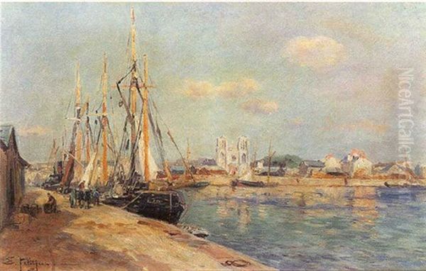 Le Port De Saint-gilles-croix-de-vie Oil Painting by Edmond Marie Petitjean