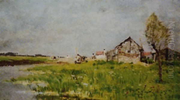 Ferme Au Bord De L'etang Oil Painting by Edmond Marie Petitjean