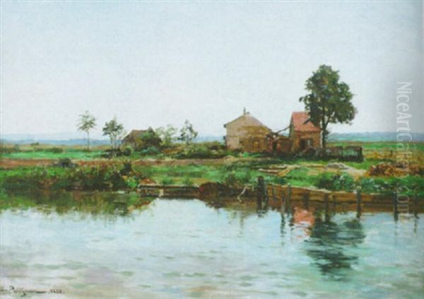 Farm By The River by Edmond Marie Petitjean