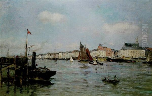 Anvers, Le Port Oil Painting by Edmond Marie Petitjean