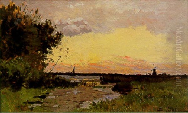 Paysage Au Moulin Oil Painting by Edmond Marie Petitjean