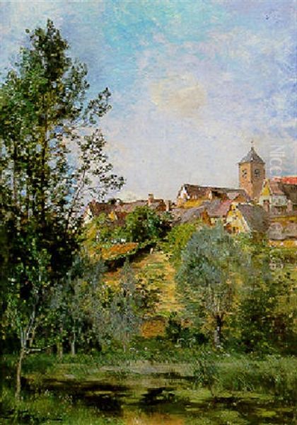 Bord De Riviere Au Village Oil Painting by Edmond Marie Petitjean