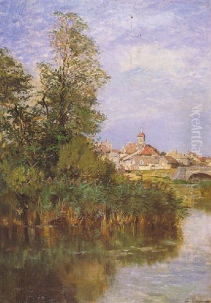 Village Sur Les Bords De La Charente Oil Painting by Edmond Marie Petitjean