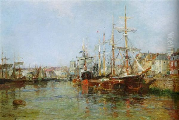 A Harbor In Normandy Oil Painting by Edmond Marie Petitjean