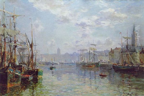 Le Port De Fecamp Oil Painting by Edmond Marie Petitjean