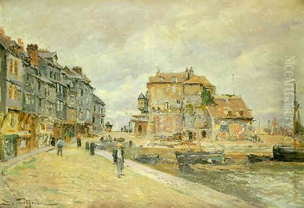 Puerto De Honfleur Oil Painting by Edmond Marie Petitjean