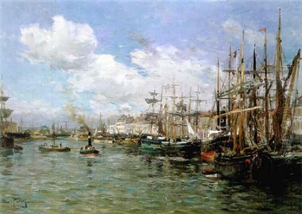 The View Of A Port Oil Painting by Edmond Marie Petitjean