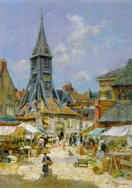 The Saint Catherine Market At Honfleur by Edmond Marie Petitjean