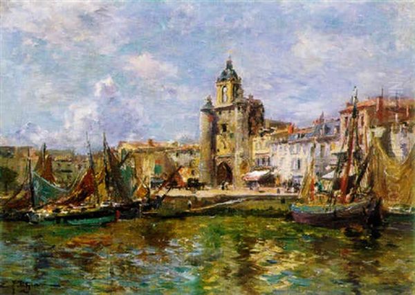 The Port Of Rochelle Oil Painting by Edmond Marie Petitjean