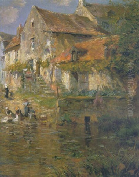 Laundresses In Vendee Oil Painting by Edmond Marie Petitjean