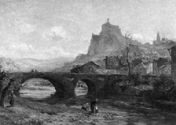 Ansicht Von Le Puy, Mit Dem Rocher D'aguille Oil Painting by Edmond Marie Petitjean